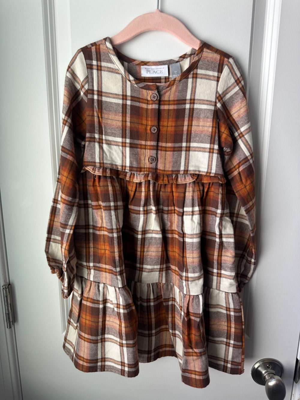The Children's Place Brown Cream Plaid Tiered Dress